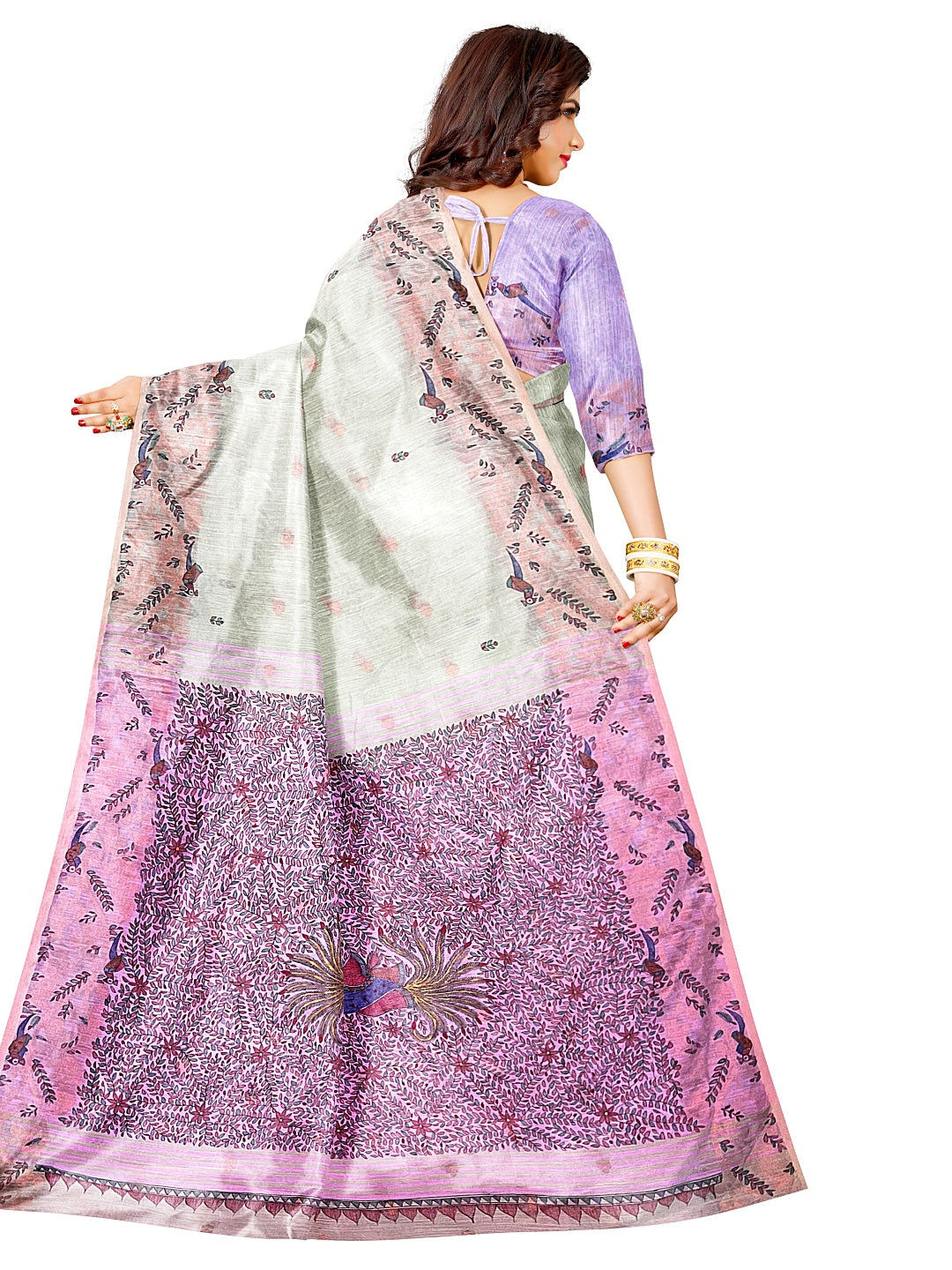 Jamdani Khadi Saree with Madhubani Art and Neem Zari